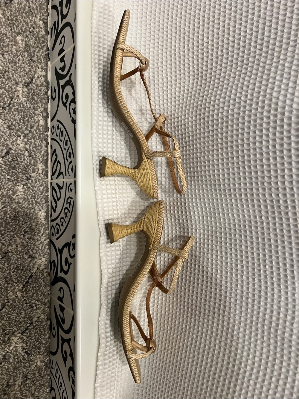 Dolce Vita Beige Woven Strappy Sandals with Gold Accent - Picture 3 of 6